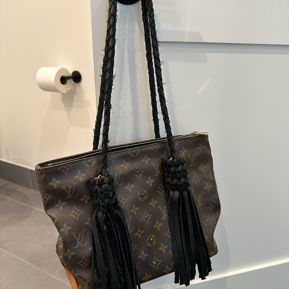 Monogram Canvas Tassel Shoulder Bag - Brown